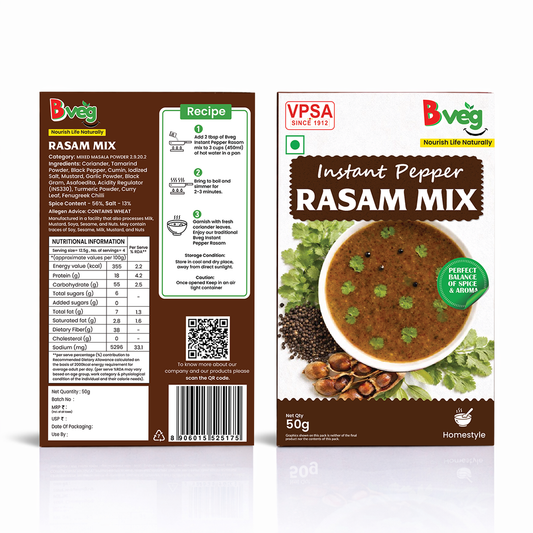 Bveg Instant Pepper Rasam Mix – Authentic South Indian Rasam Powder | 50g